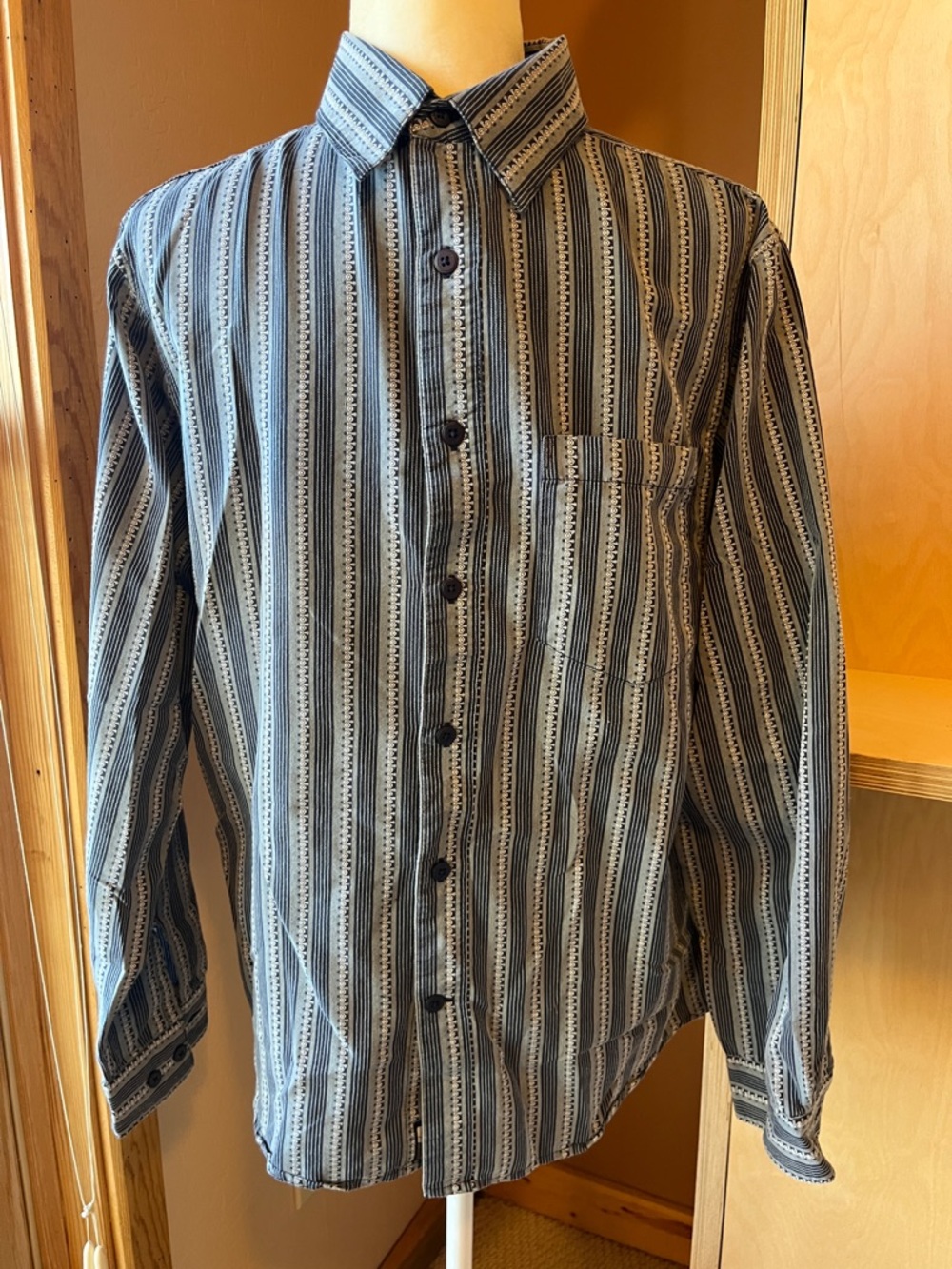 Vintage Prana Mens Blue Striped Shirt